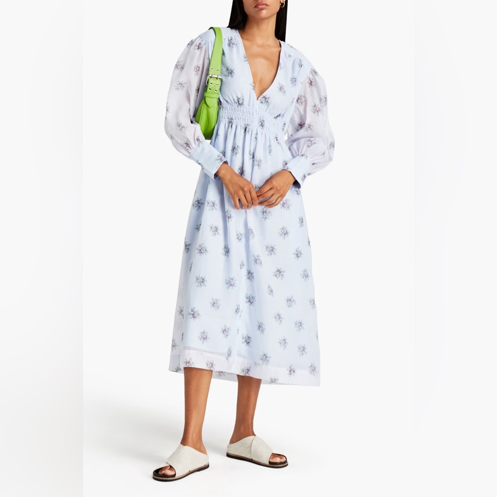 Ganni Organza Floral Smock Dress -Heather